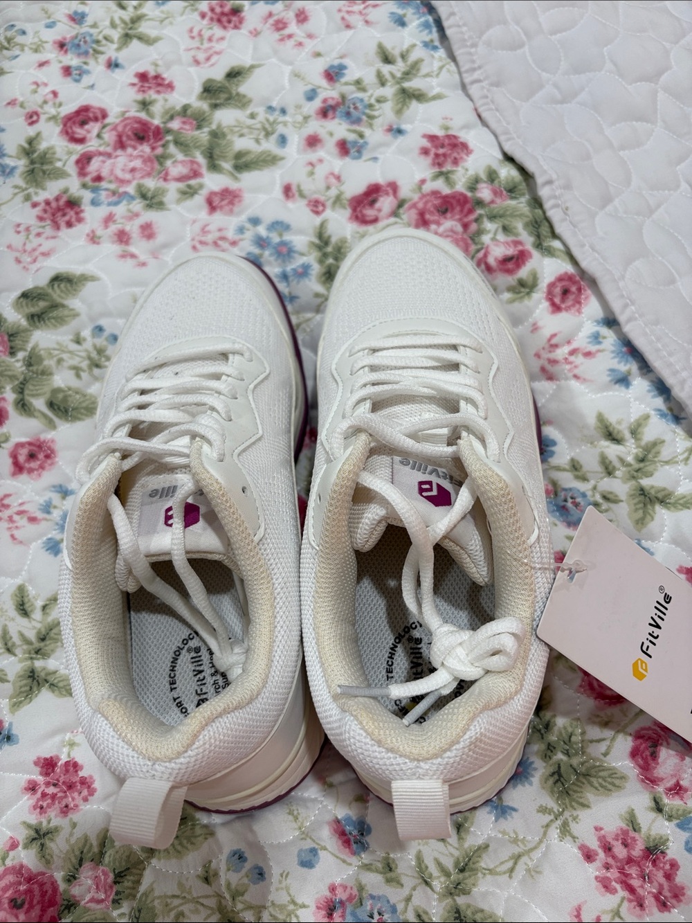 FitVille Women's White Lace-Up Mesh Sneakers